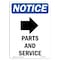Signmission OSHA Notice, 5" Height, Parts And Service Sign With Symbol, 5" X 3.5", Portrait OS-NS-D-35-V-17140 - alternate 1